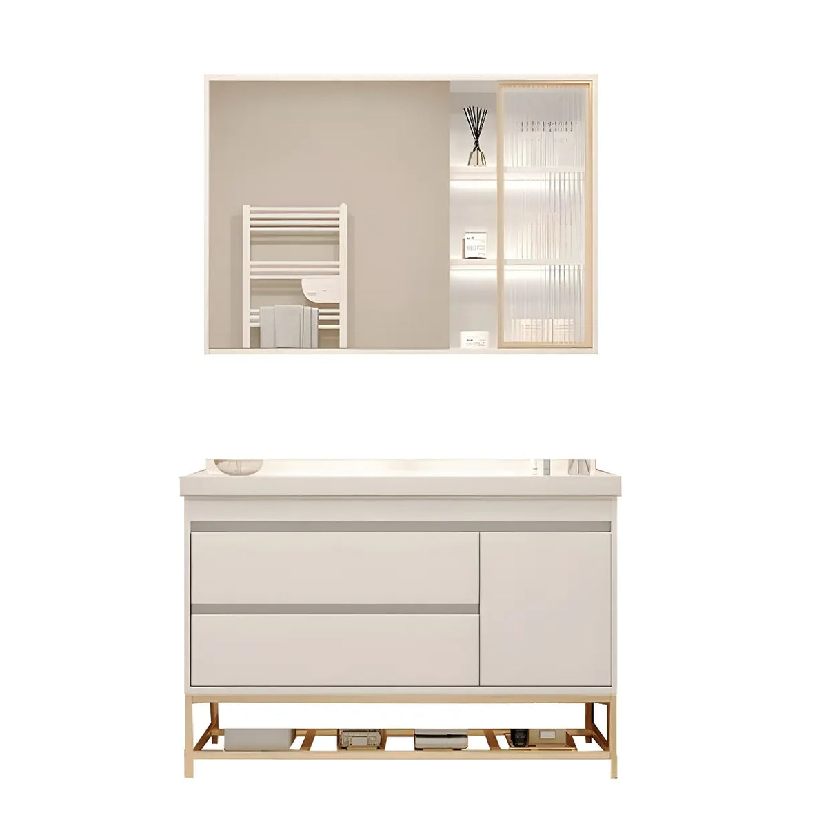 Exquisite White Wood Mirror Waterproof Storage Bath Vanity Image - 8