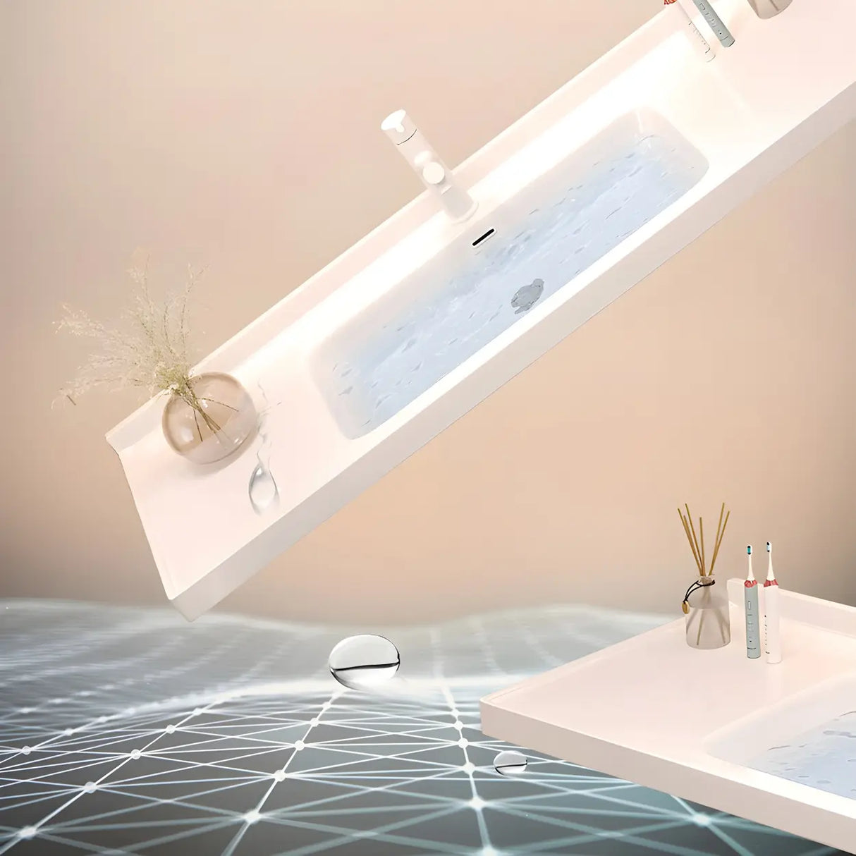 Exquisite White Wood Mirror Waterproof Storage Bath Vanity Image - 9