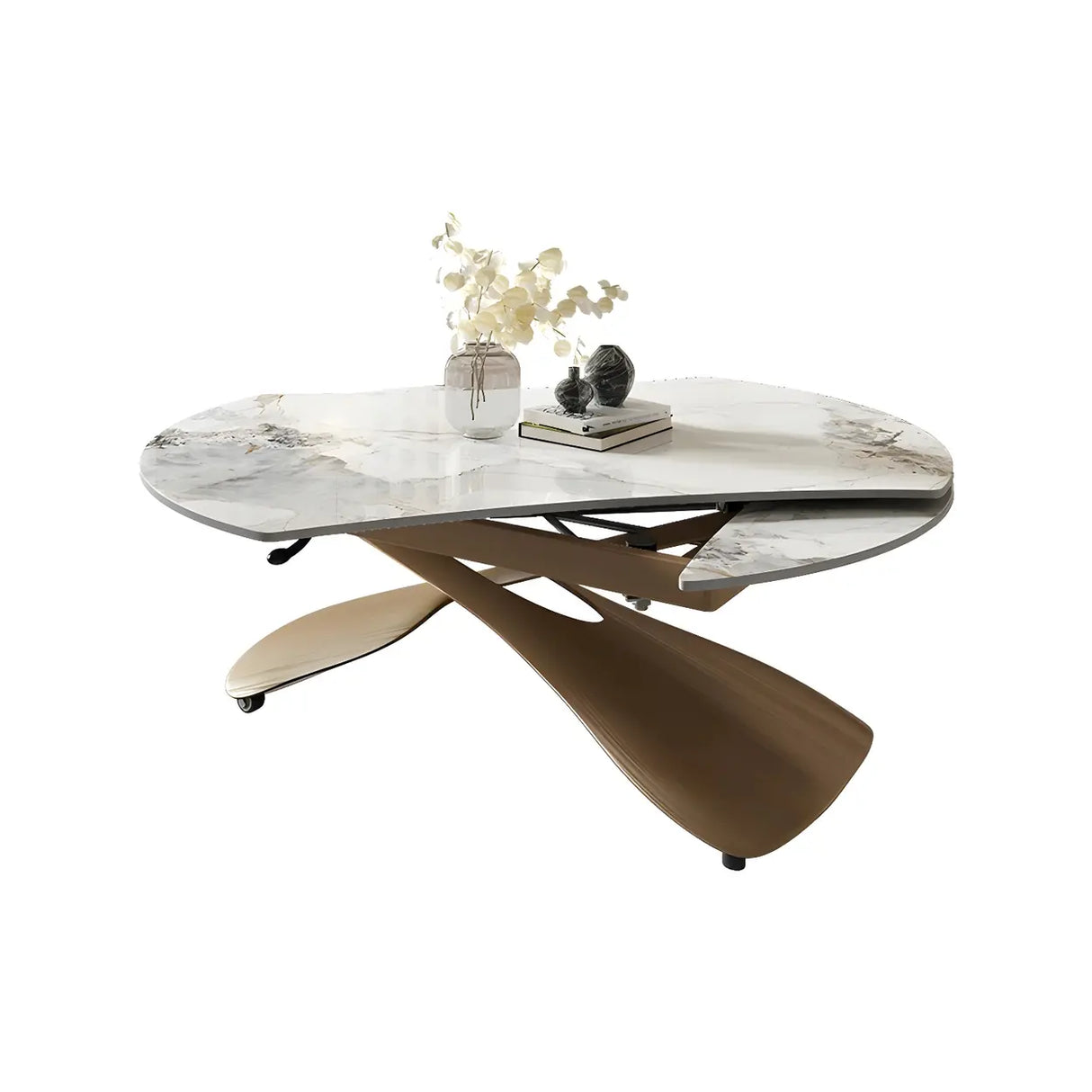 Extendable Cross Legs Stone Coffee Table with Lift Top Image - 8