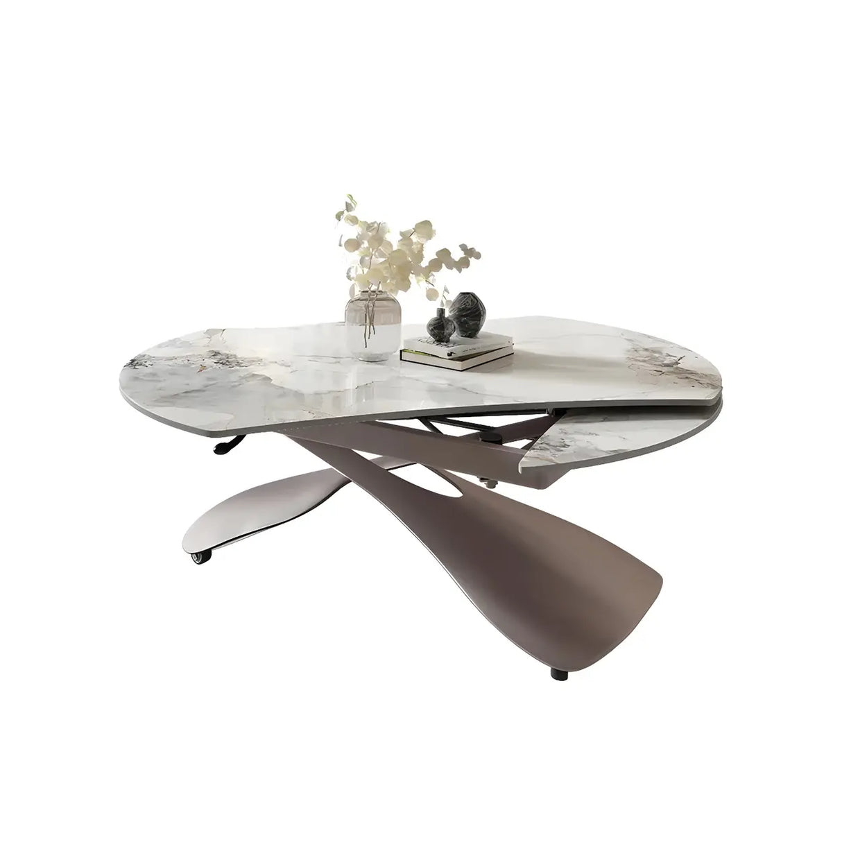 Extendable Cross Legs Stone Coffee Table with Lift Top Image - 9