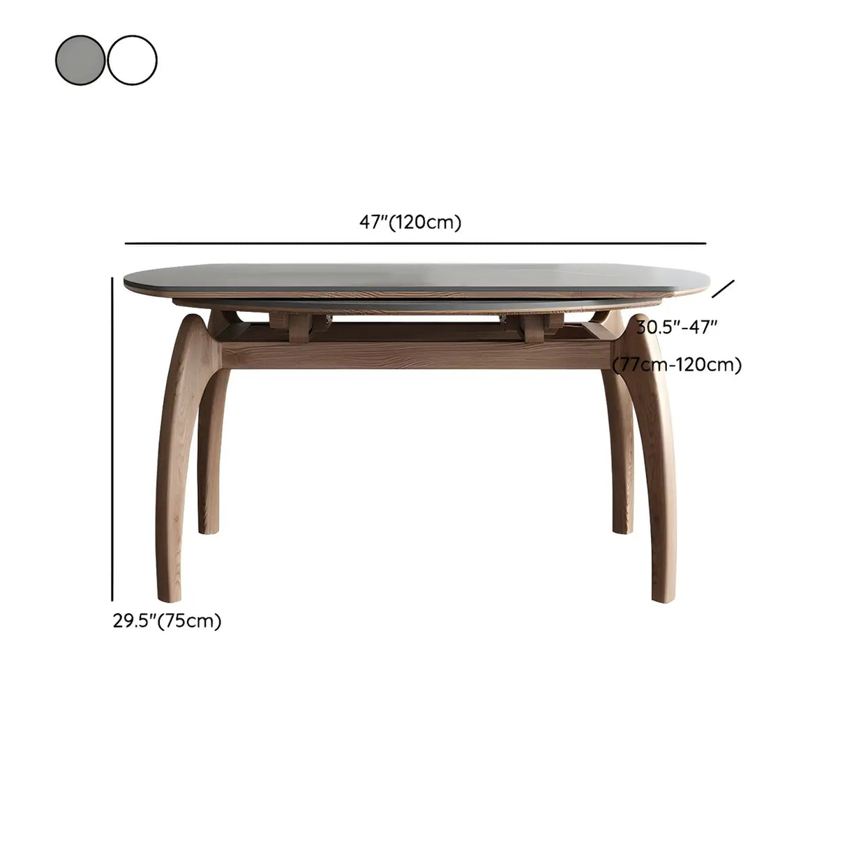 Extendable Modern Round Stone Dining Table Ash Wood Legs