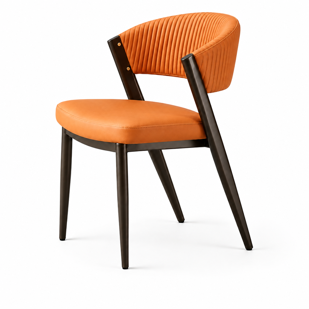 Curved Back Faux Leather Metal Dining Chair