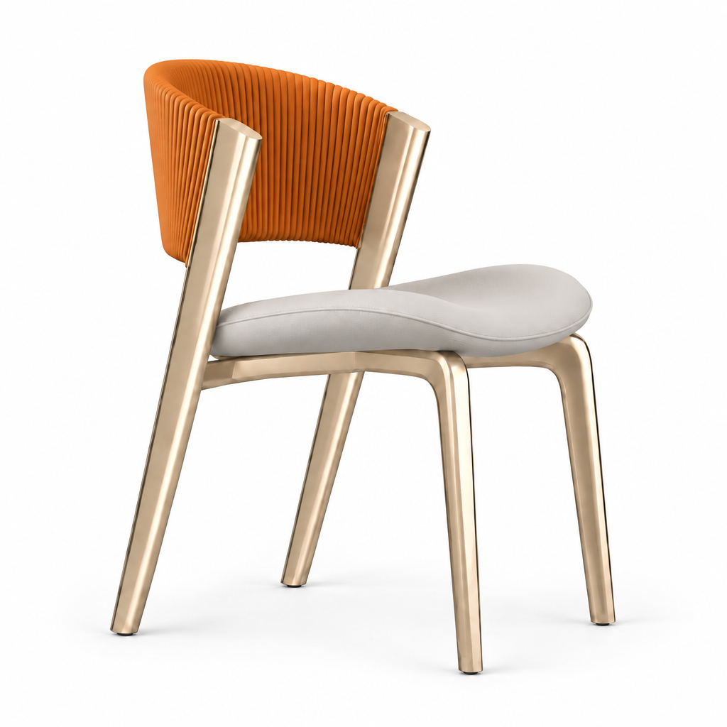 Curved Back Faux Leather Metal Dining Chair