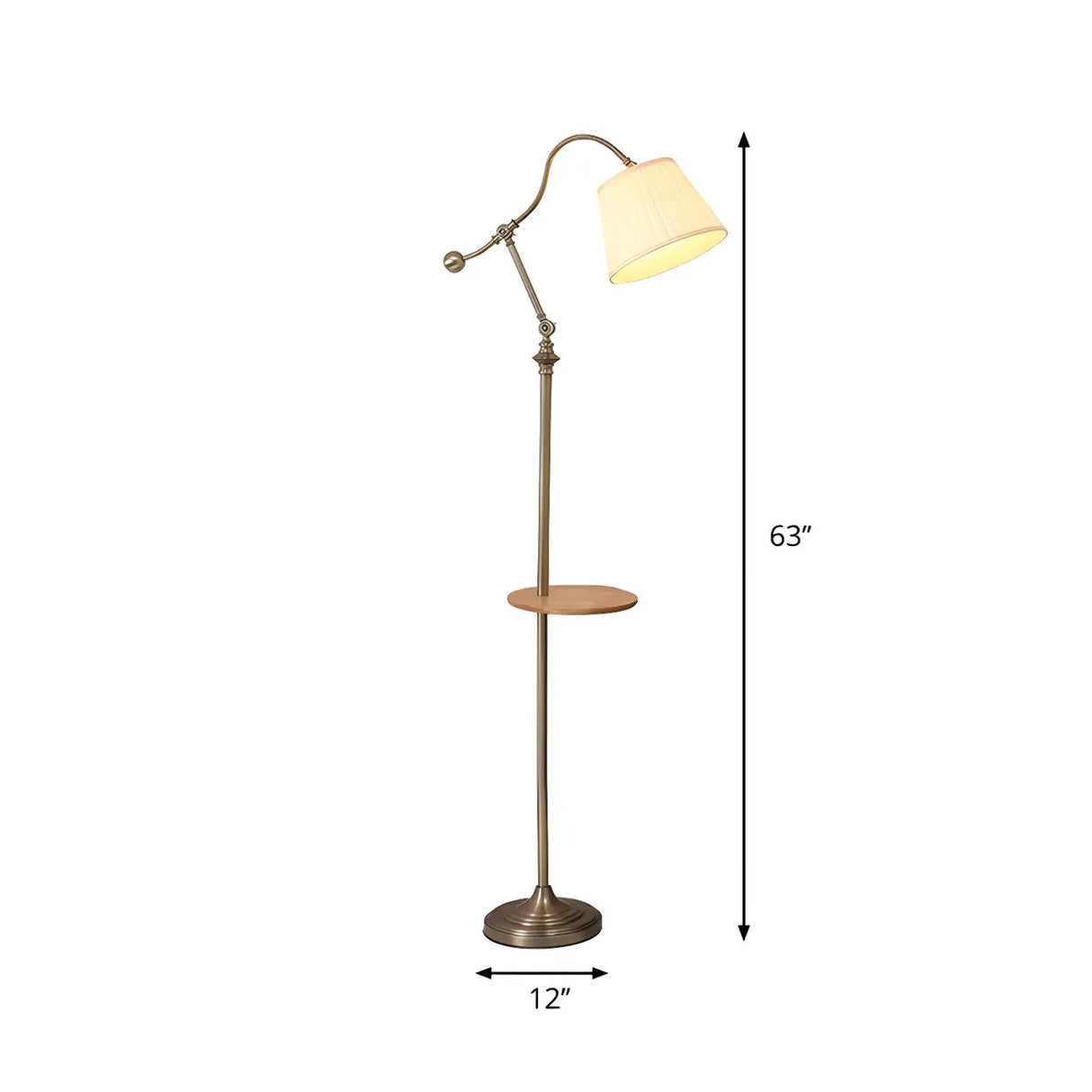 Fabric Barrel Bronze Swing Arm Floor Lamp with Shelf