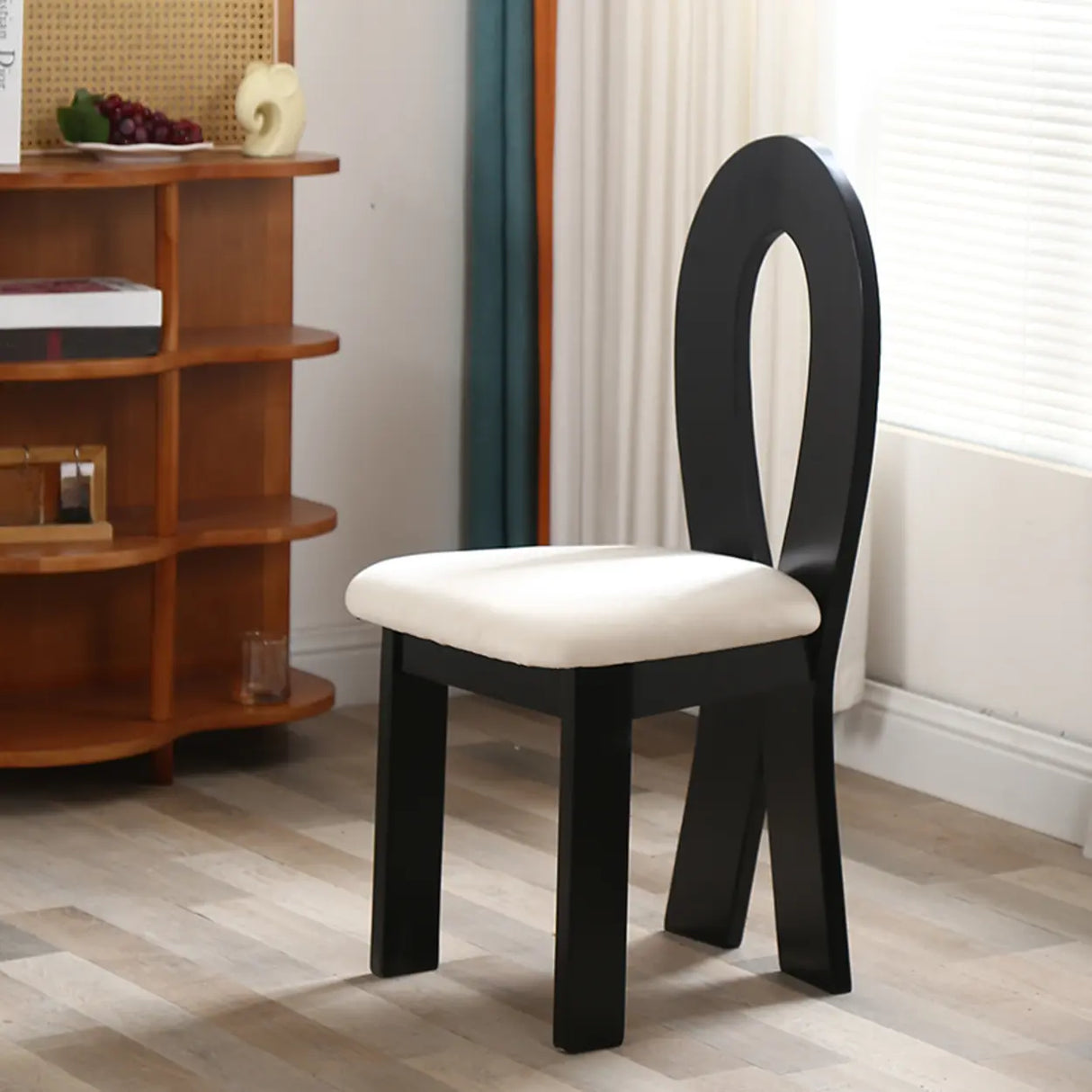 Fabric Seating Ribbon-Back Wood Dining Chair Black Image - 2