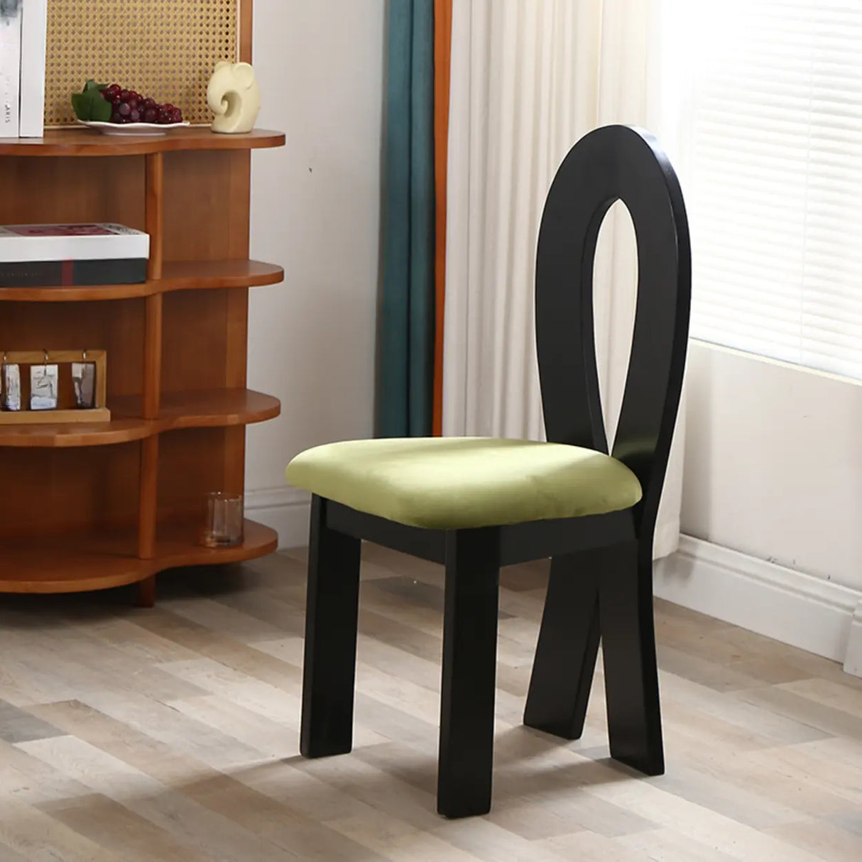 Fabric Seating Ribbon-Back Wood Dining Chair Black Image - 6