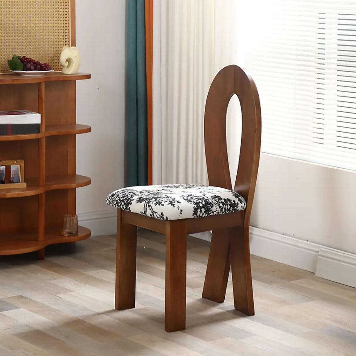 Fabric Seating Ribbon-Back Wood Dining Chair Black Image - 7