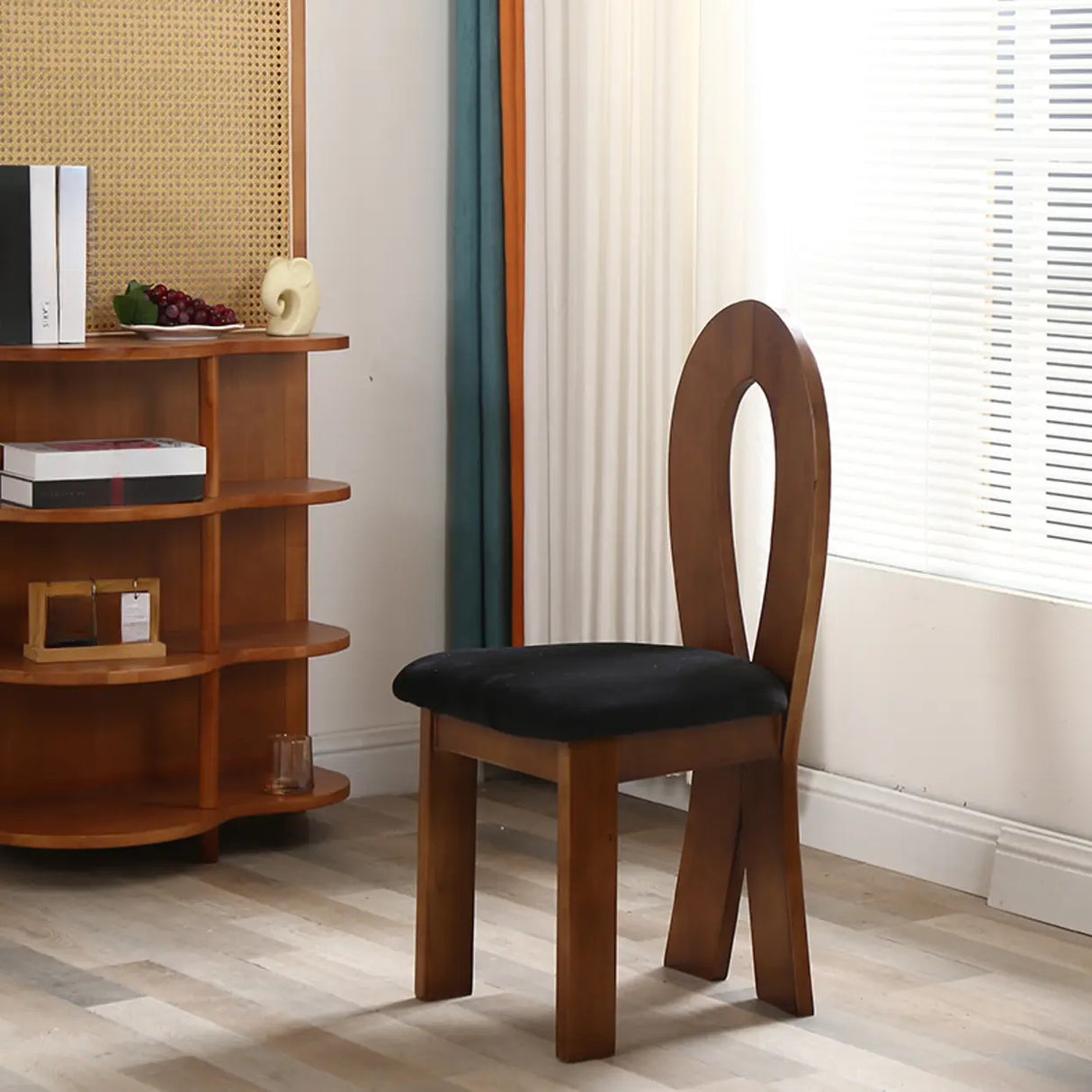 Fabric Seating Ribbon-Back Wood Dining Chair Black Image - 9