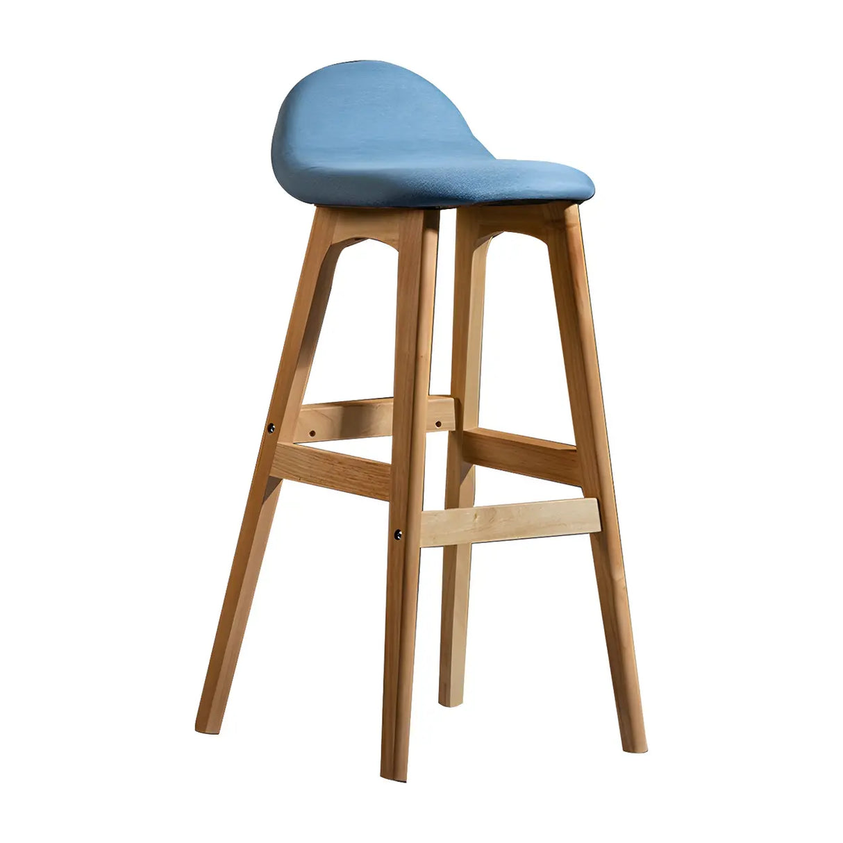 White Upholstered Bucket Seat Wood Bar Stool Image - 14