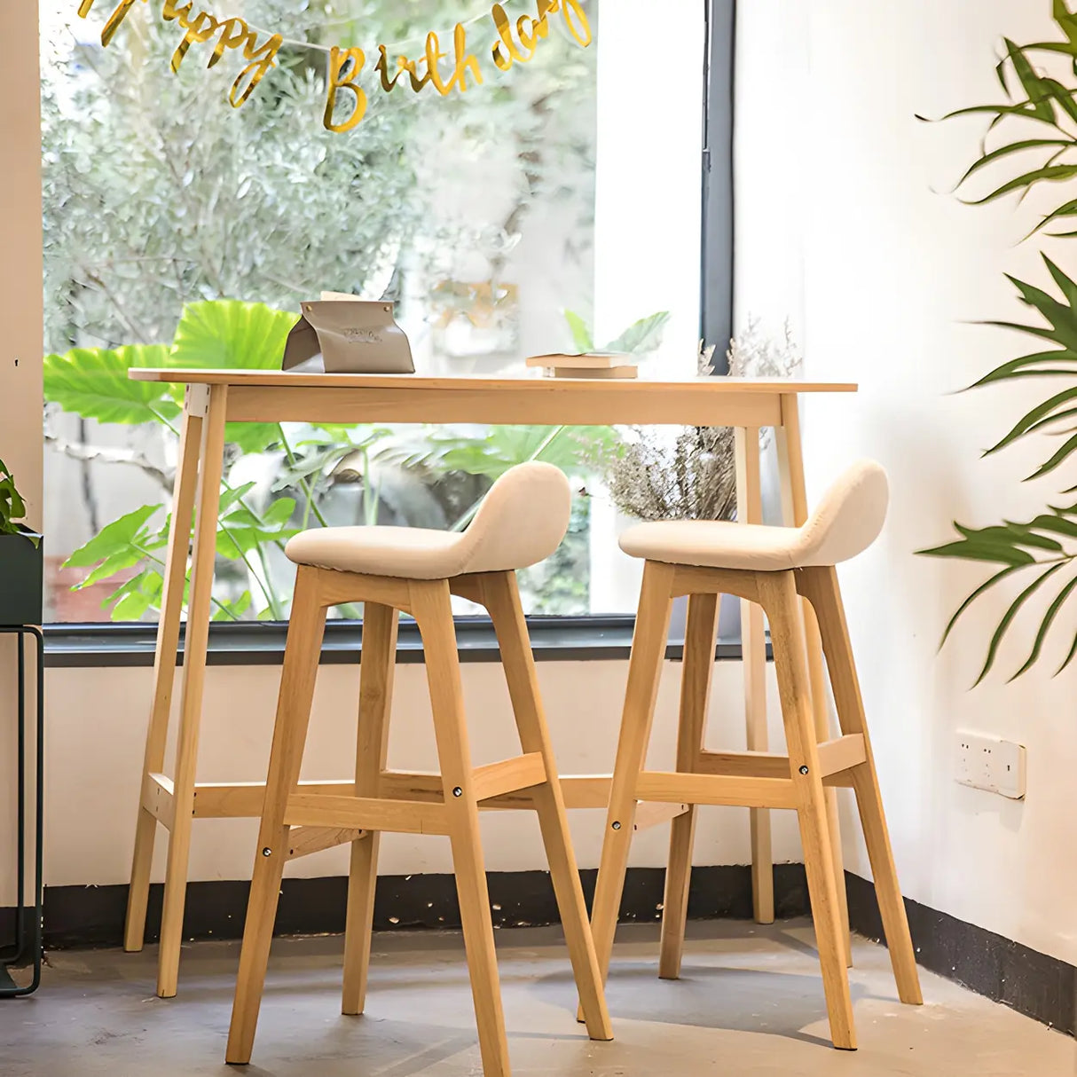 White Upholstered Bucket Seat Wood Bar Stool Image - 15