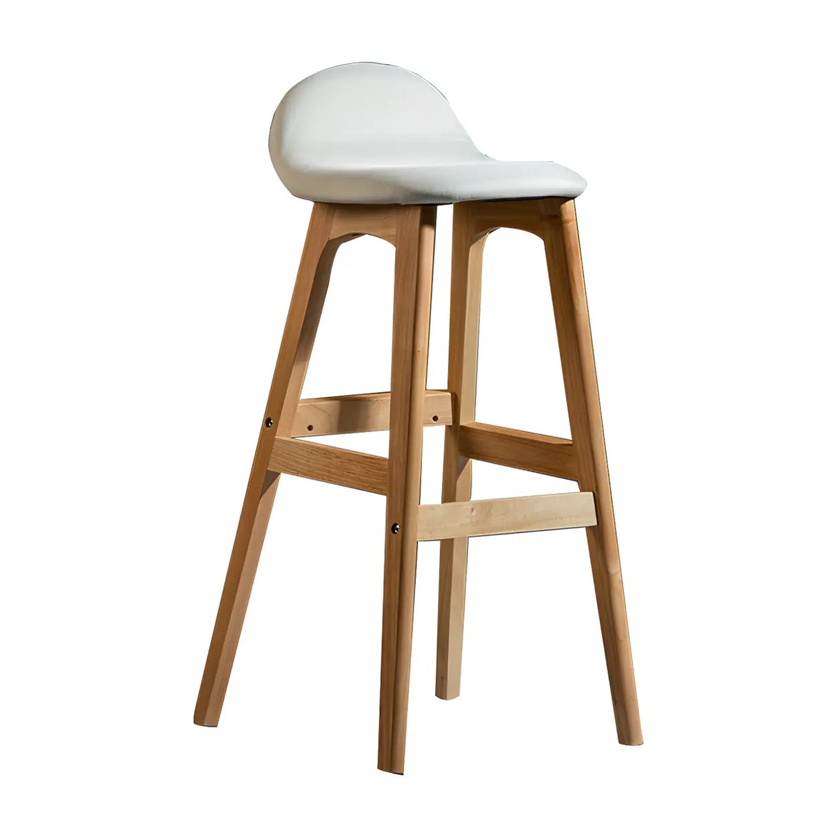 White Upholstered Bucket Seat Wood Bar Stool Image - 16