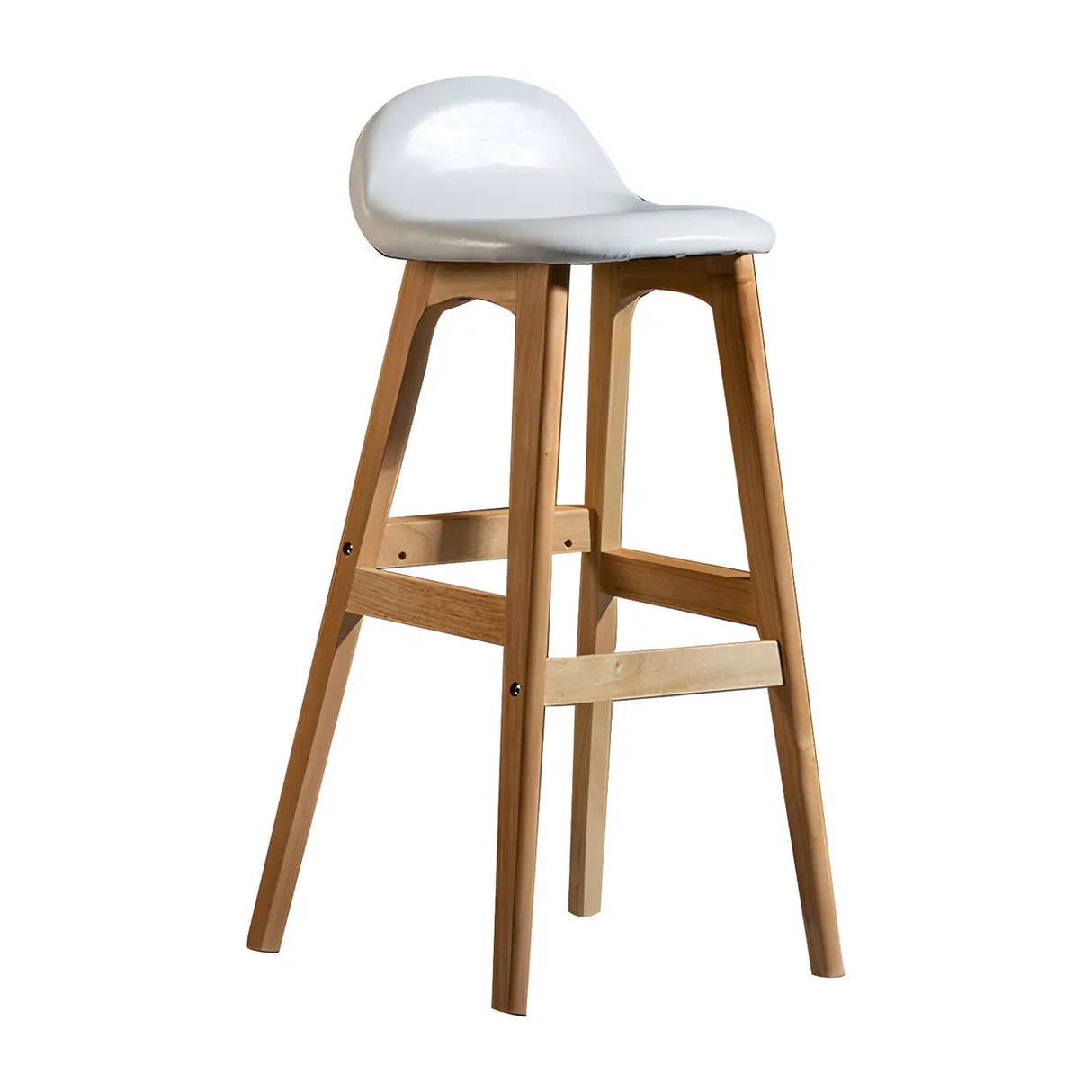 White Upholstered Bucket Seat Wood Bar Stool Image - 19
