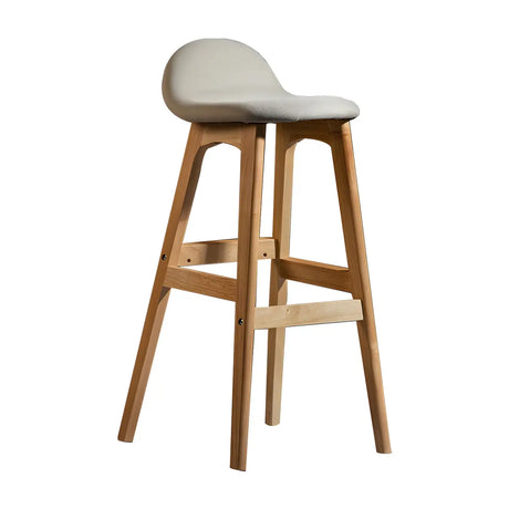 White Upholstered Bucket Seat Wood Bar Stool Image - 2