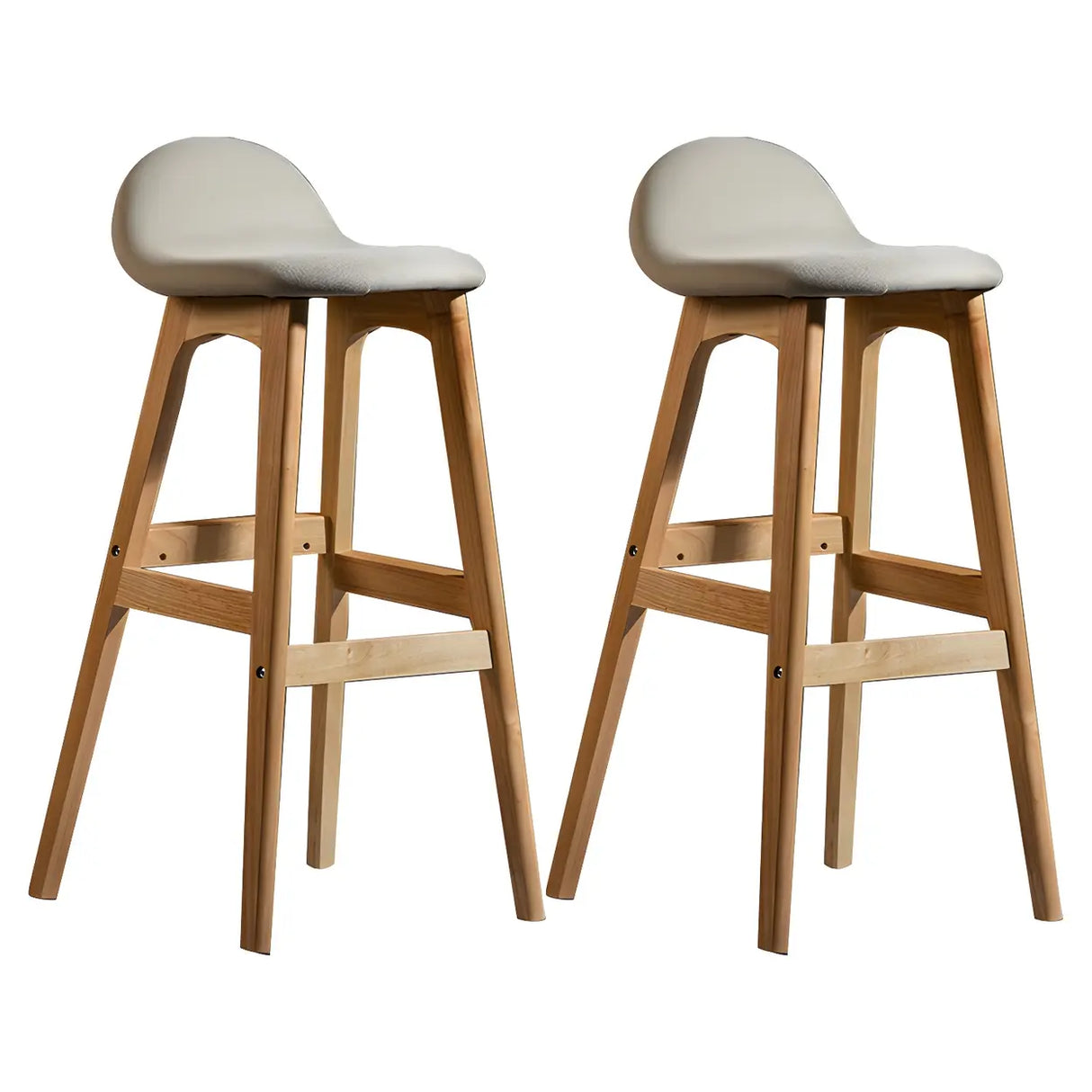 White Upholstered Bucket Seat Wood Bar Stool Image - 20