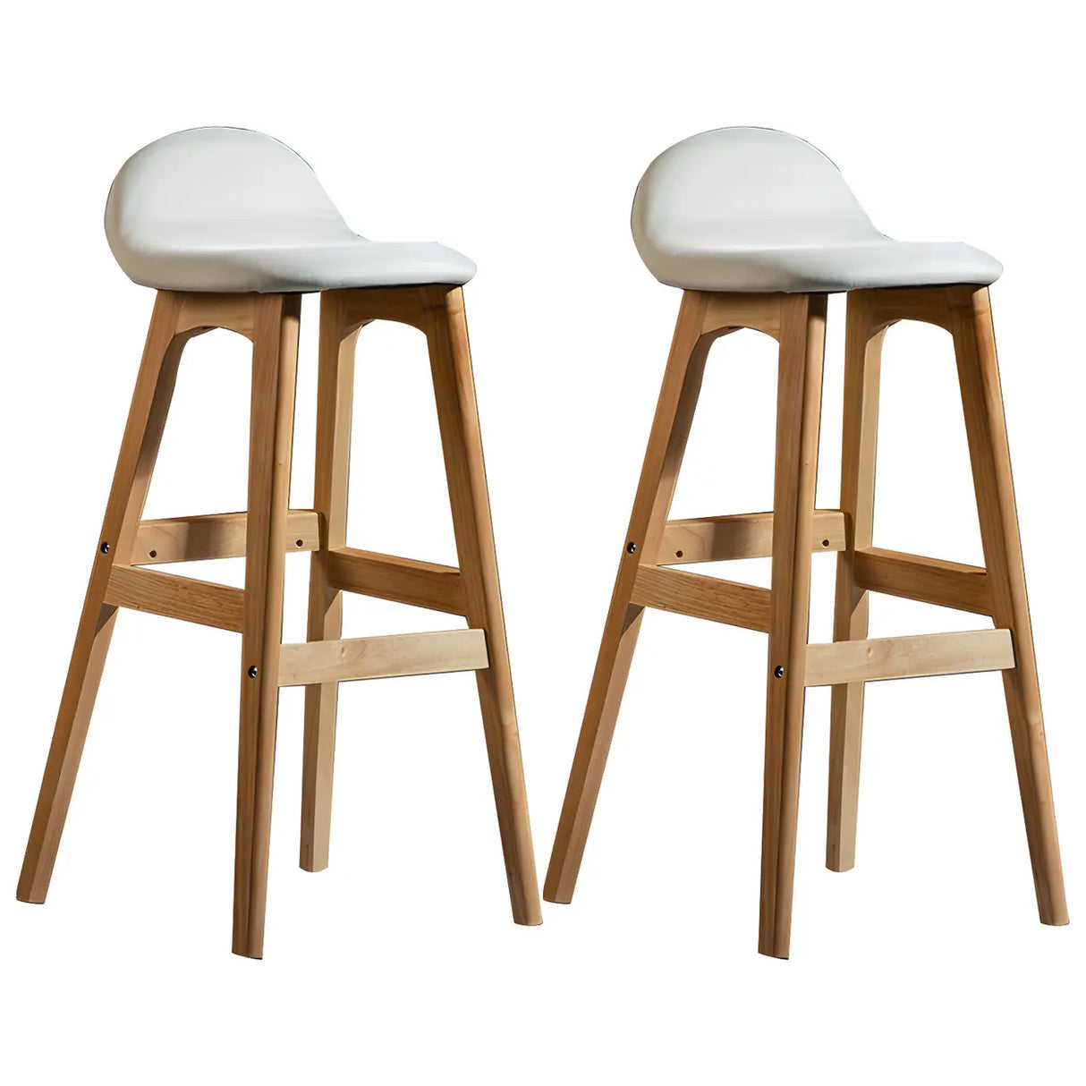 White Upholstered Bucket Seat Wood Bar Stool Image - 29