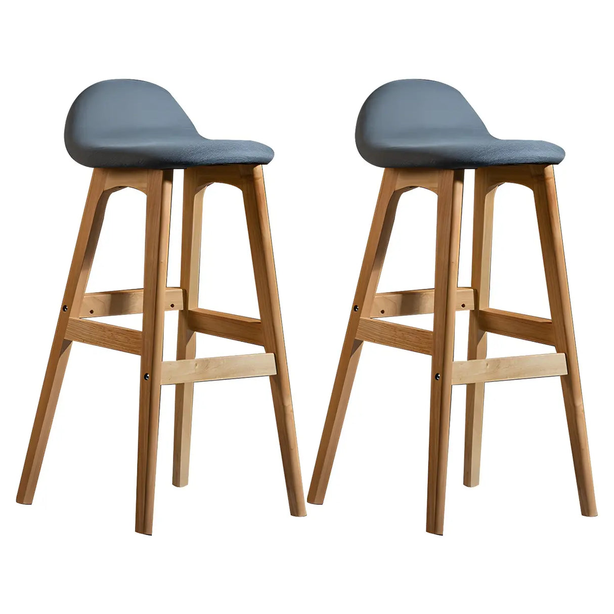 White Upholstered Bucket Seat Wood Bar Stool Image - 30