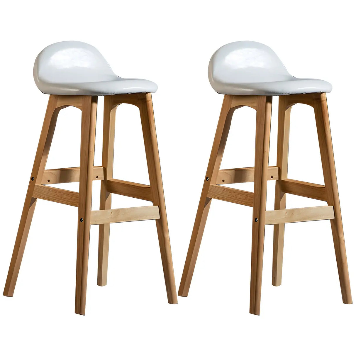 White Upholstered Bucket Seat Wood Bar Stool Image - 31