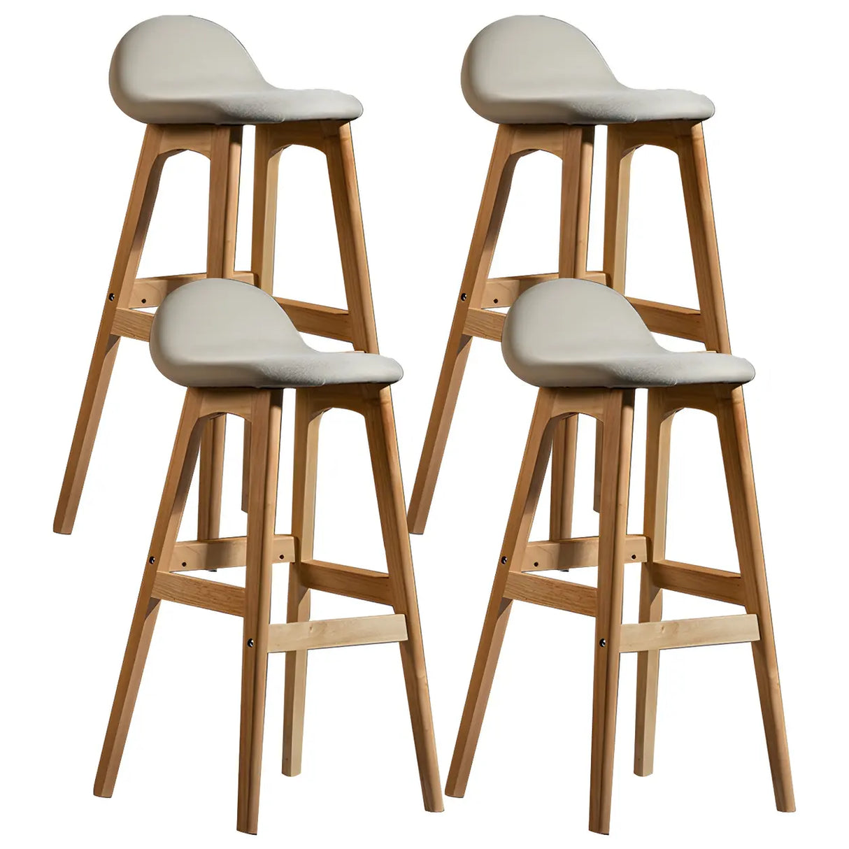 White Upholstered Bucket Seat Wood Bar Stool Image - 32