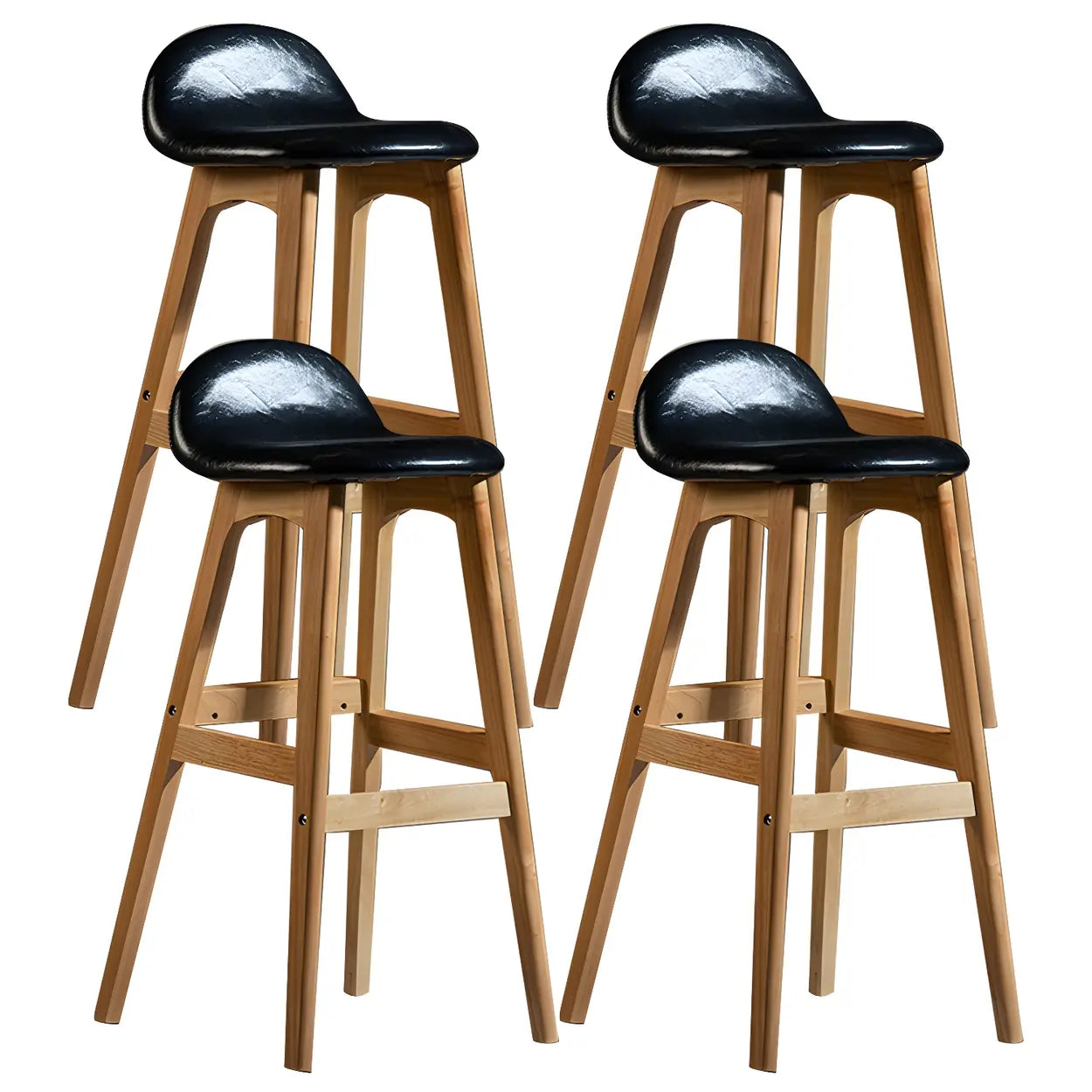 White Upholstered Bucket Seat Wood Bar Stool Image - 33