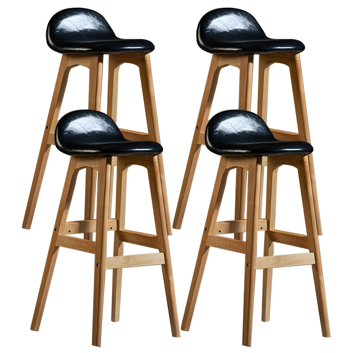 White Upholstered Bucket Seat Wood Bar Stool Image - 33