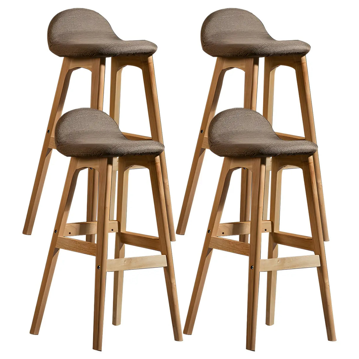 White Upholstered Bucket Seat Wood Bar Stool Image - 34
