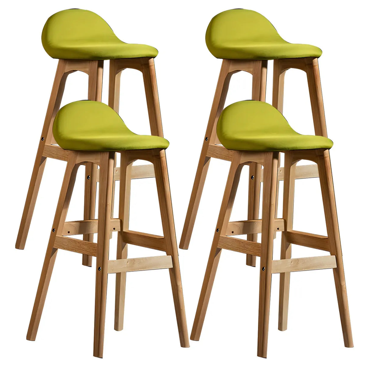 White Upholstered Bucket Seat Wood Bar Stool Image - 35