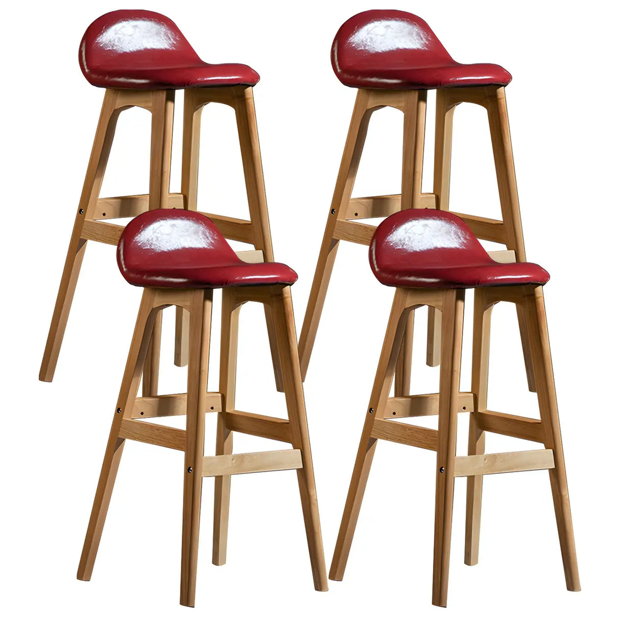 White Upholstered Bucket Seat Wood Bar Stool Image - 36