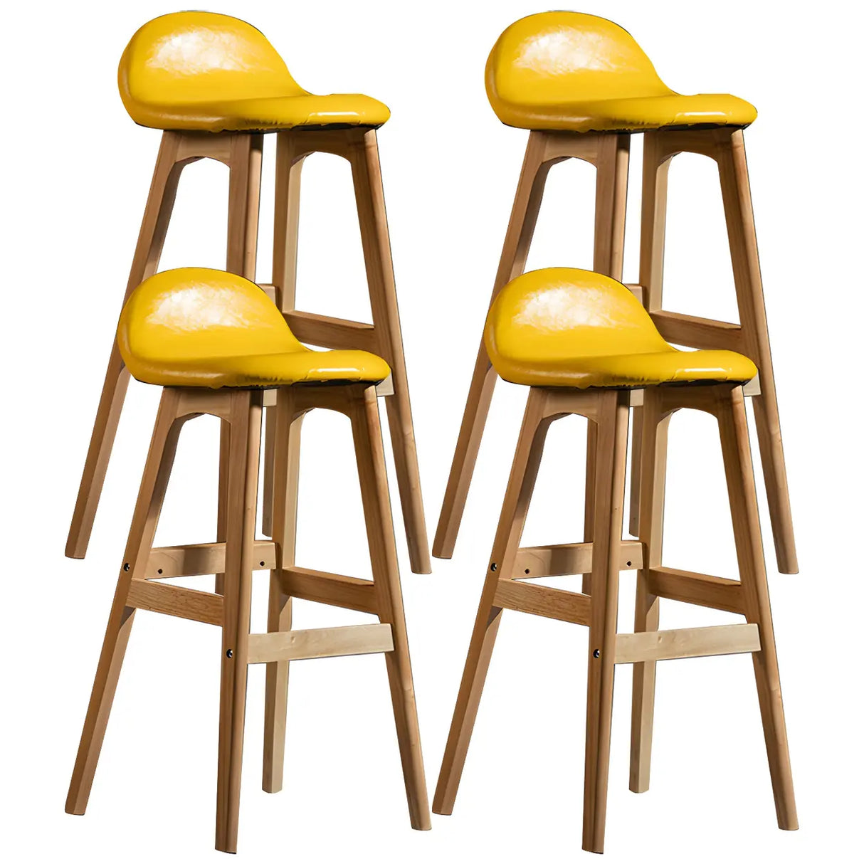 White Upholstered Bucket Seat Wood Bar Stool Image - 38