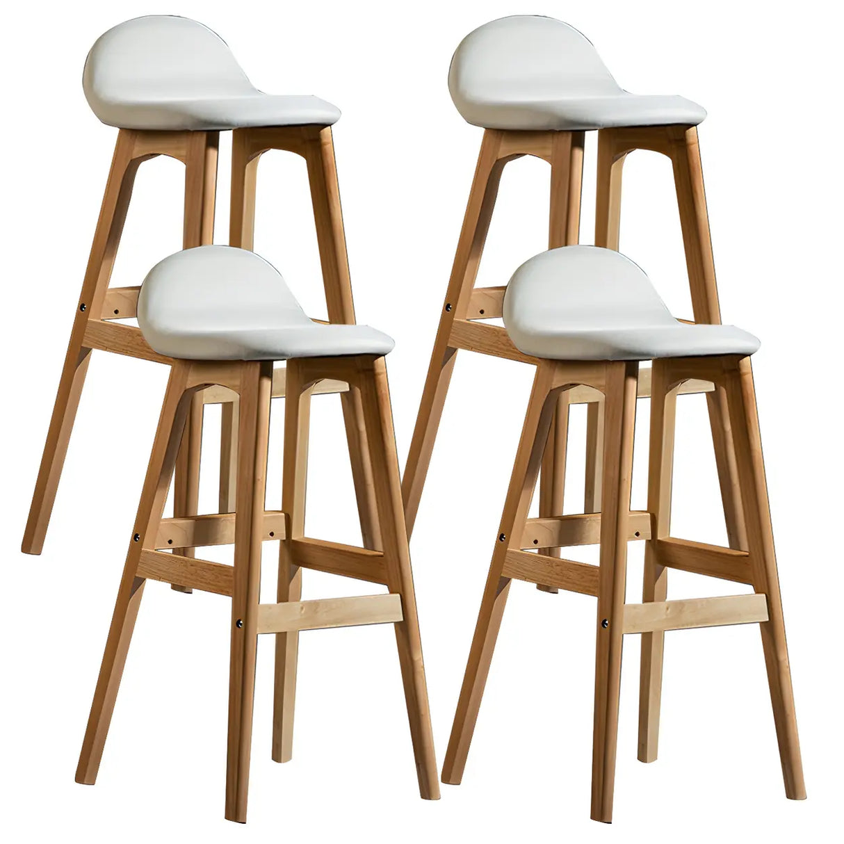 White Upholstered Bucket Seat Wood Bar Stool Image - 41