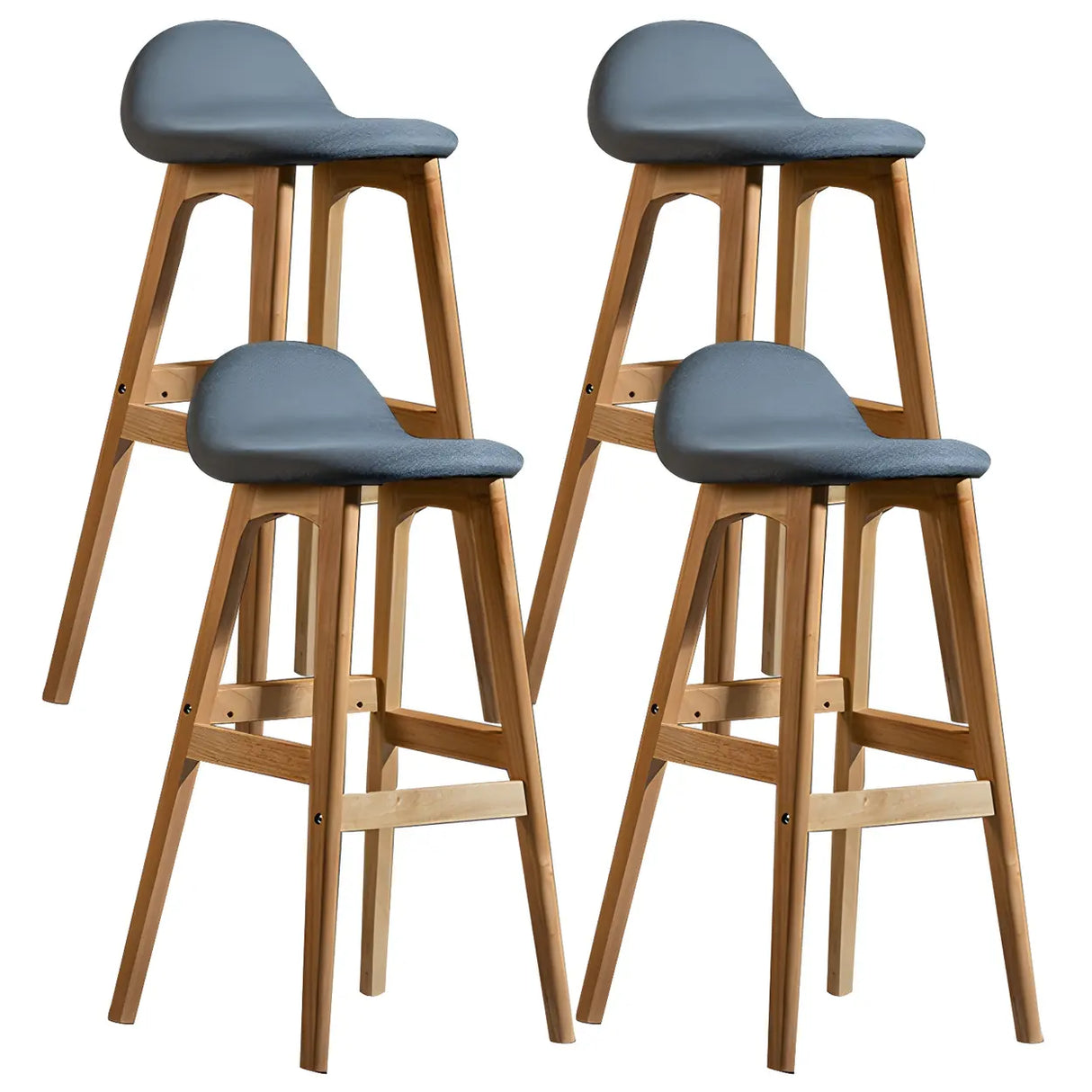 White Upholstered Bucket Seat Wood Bar Stool Image - 42