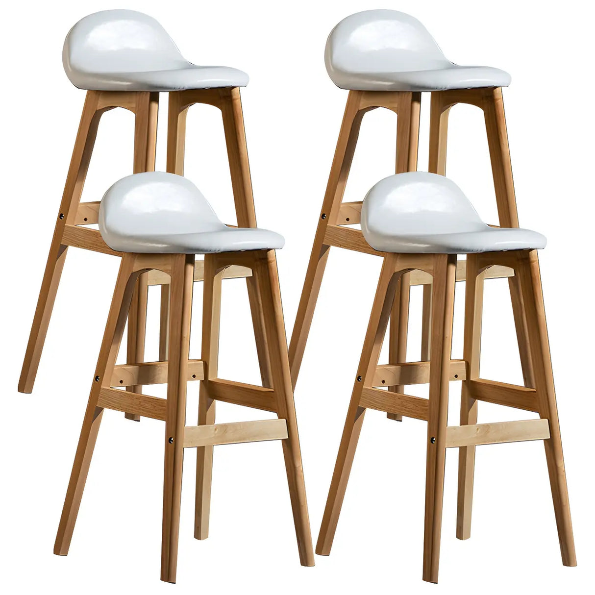 White Upholstered Bucket Seat Wood Bar Stool Image - 43