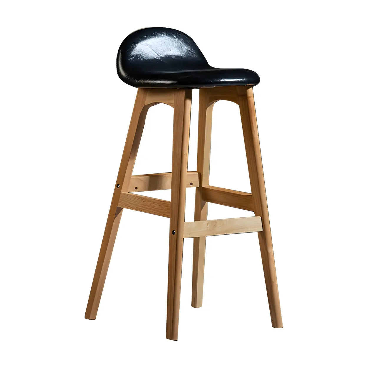 White Upholstered Bucket Seat Wood Bar Stool Image - 5