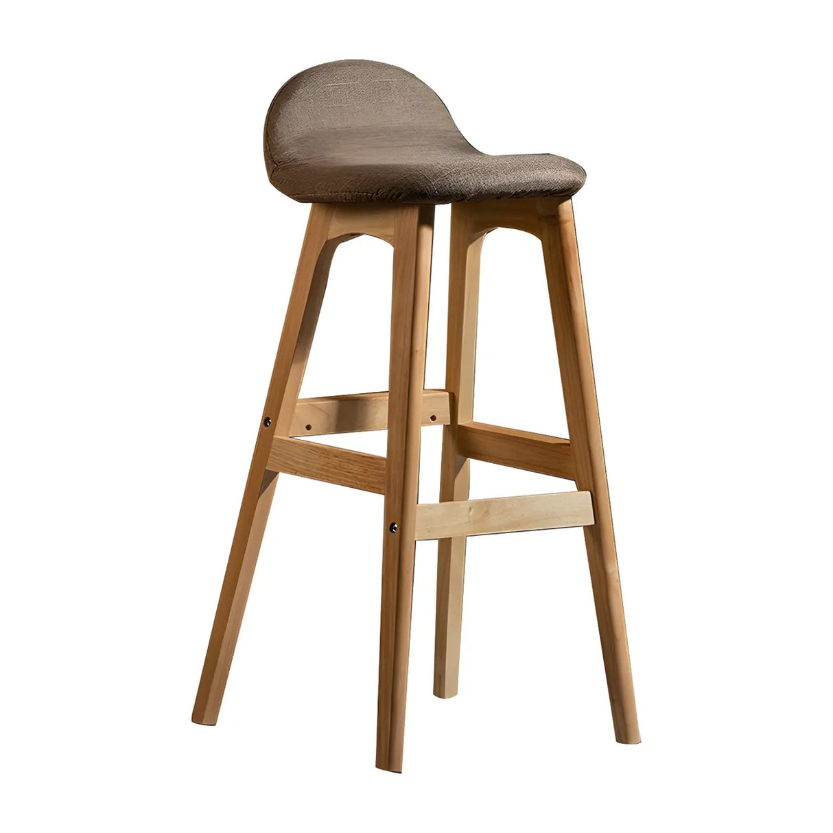 White Upholstered Bucket Seat Wood Bar Stool Image - 7