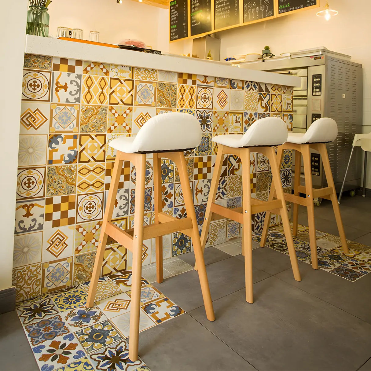 White Upholstered Bucket Seat Wood Bar Stool Image - 9