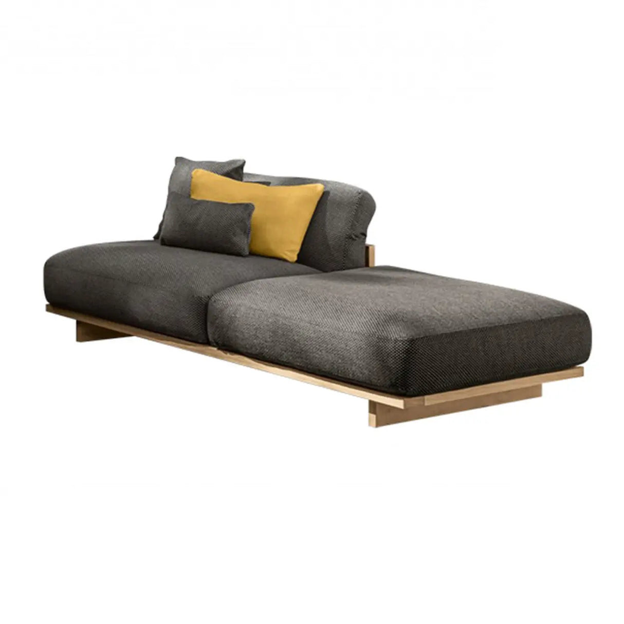 Fade Resistant Teak L-Shaped White Cushions Patio Sofa Set Image - 2