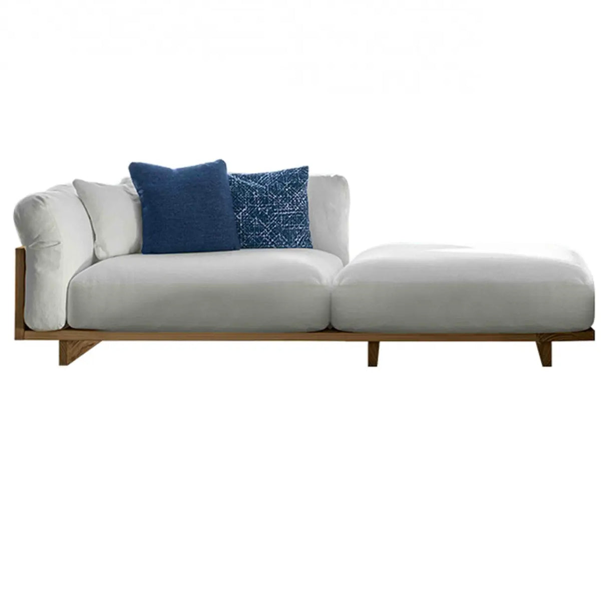 Fade Resistant Teak L-Shaped White Cushions Patio Sofa Set Image - 3