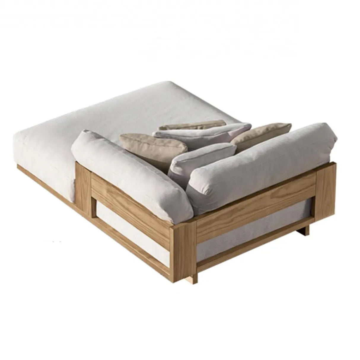 Fade Resistant Teak L-Shaped White Cushions Patio Sofa Set Image - 5