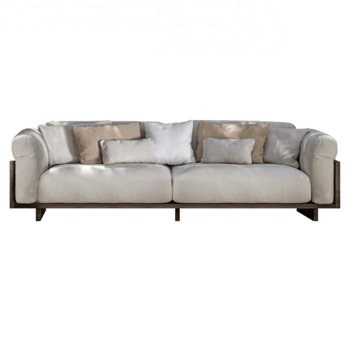 Fade Resistant Teak L-Shaped White Cushions Patio Sofa Set Image - 7