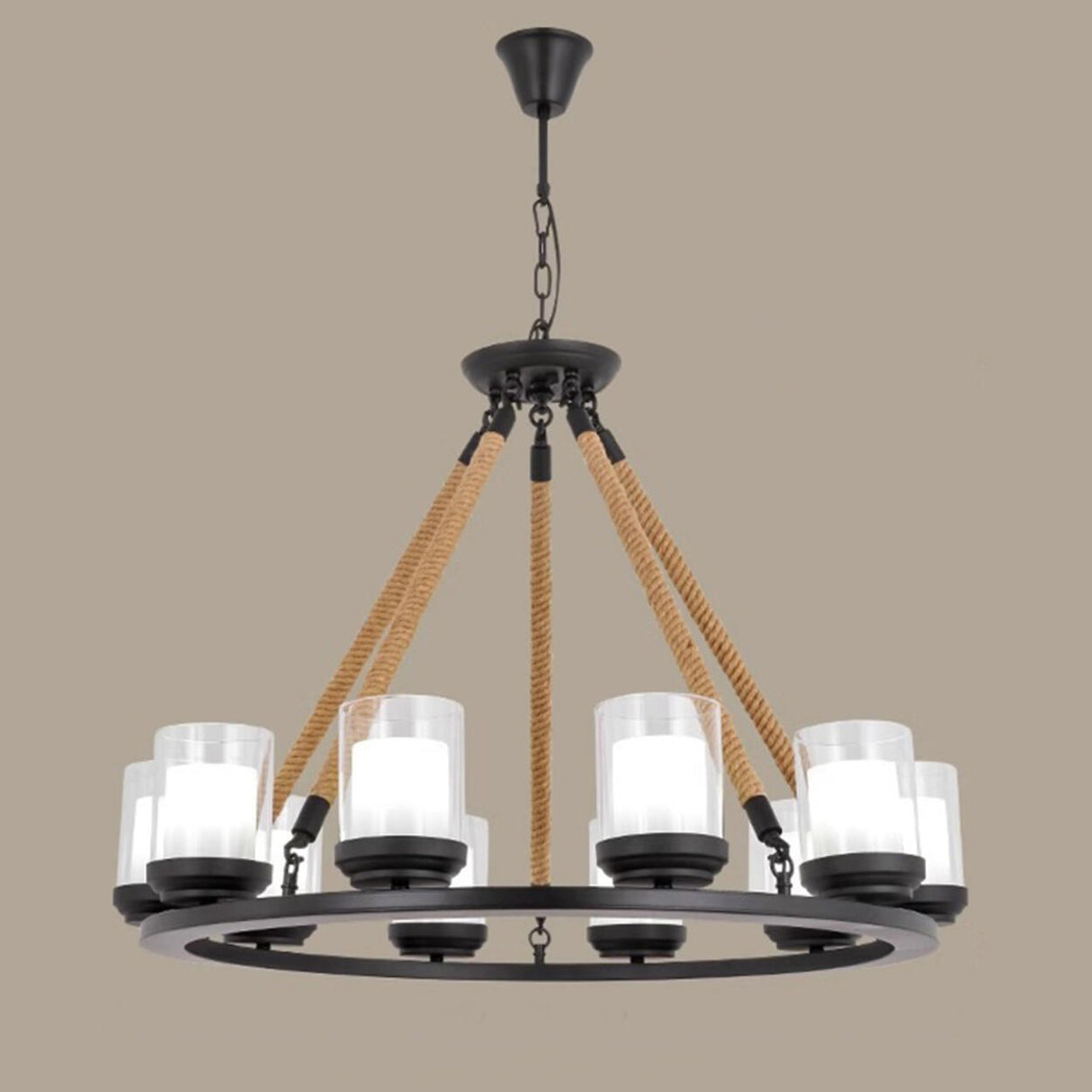 Farmhouse Adjustable Height Ring Cylinder Glass Chandelier Image - 8