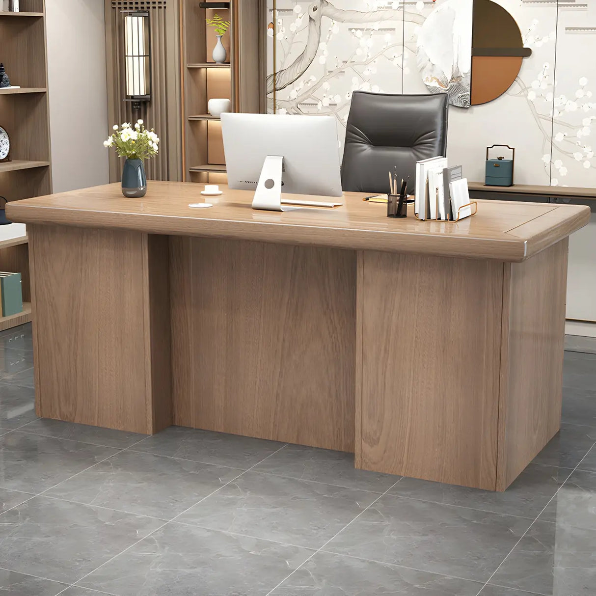 Farmhouse Rectangle Wood Sled Base Executive Desk Image - 1