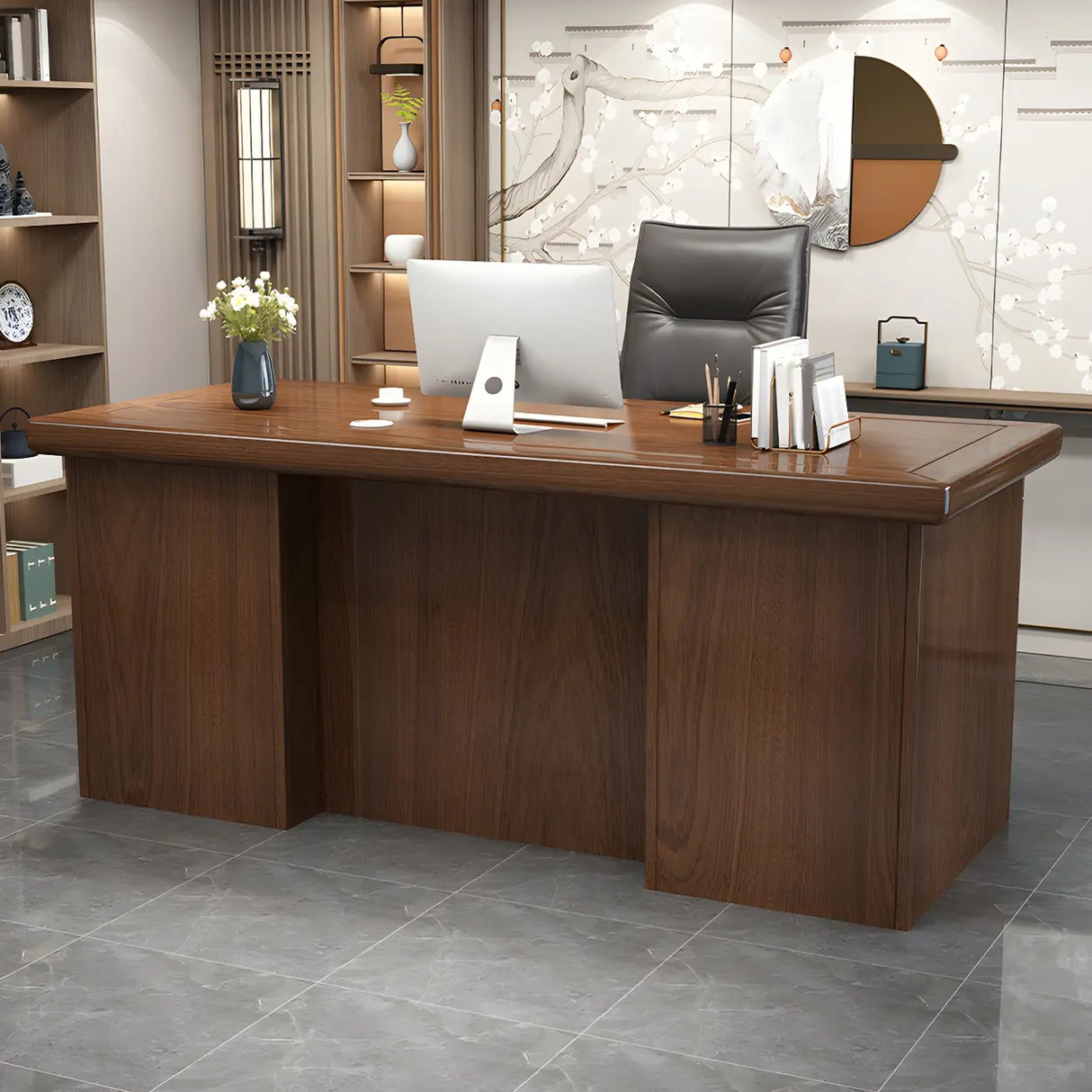 Farmhouse Rectangle Wood Sled Base Executive Desk Image - 2