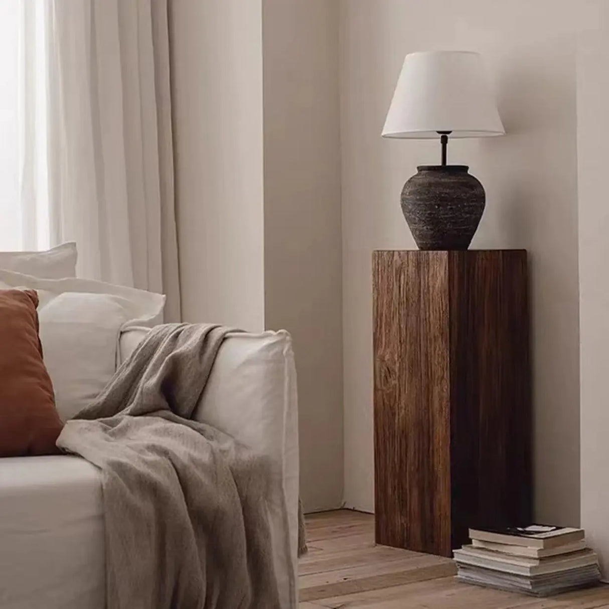 Farmhouse Rustic Wood Block Square Side Table Image - 1