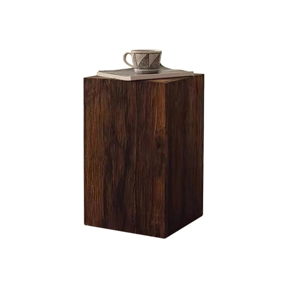 Farmhouse Rustic Wood Block Square Side Table Image - 8
