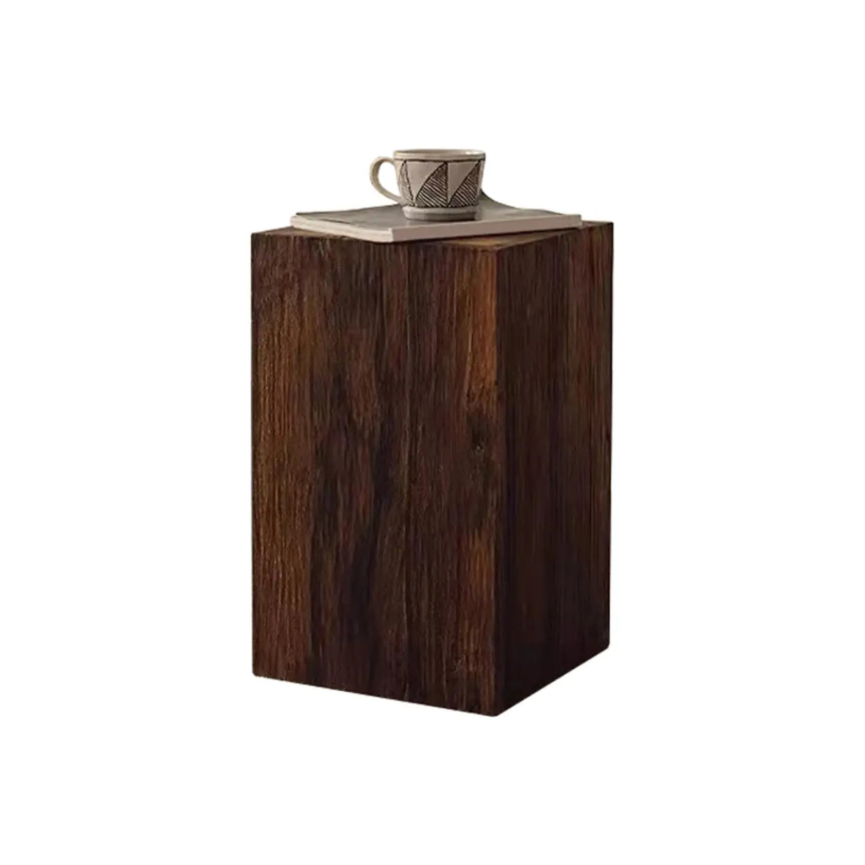 Farmhouse Rustic Wood Block Square Side Table Image - 8