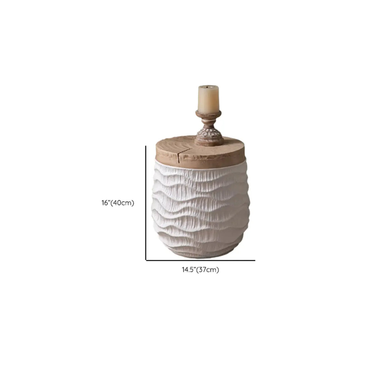 Farmhouse Rustic Wood Round Textured Drum Side Table Image - 12