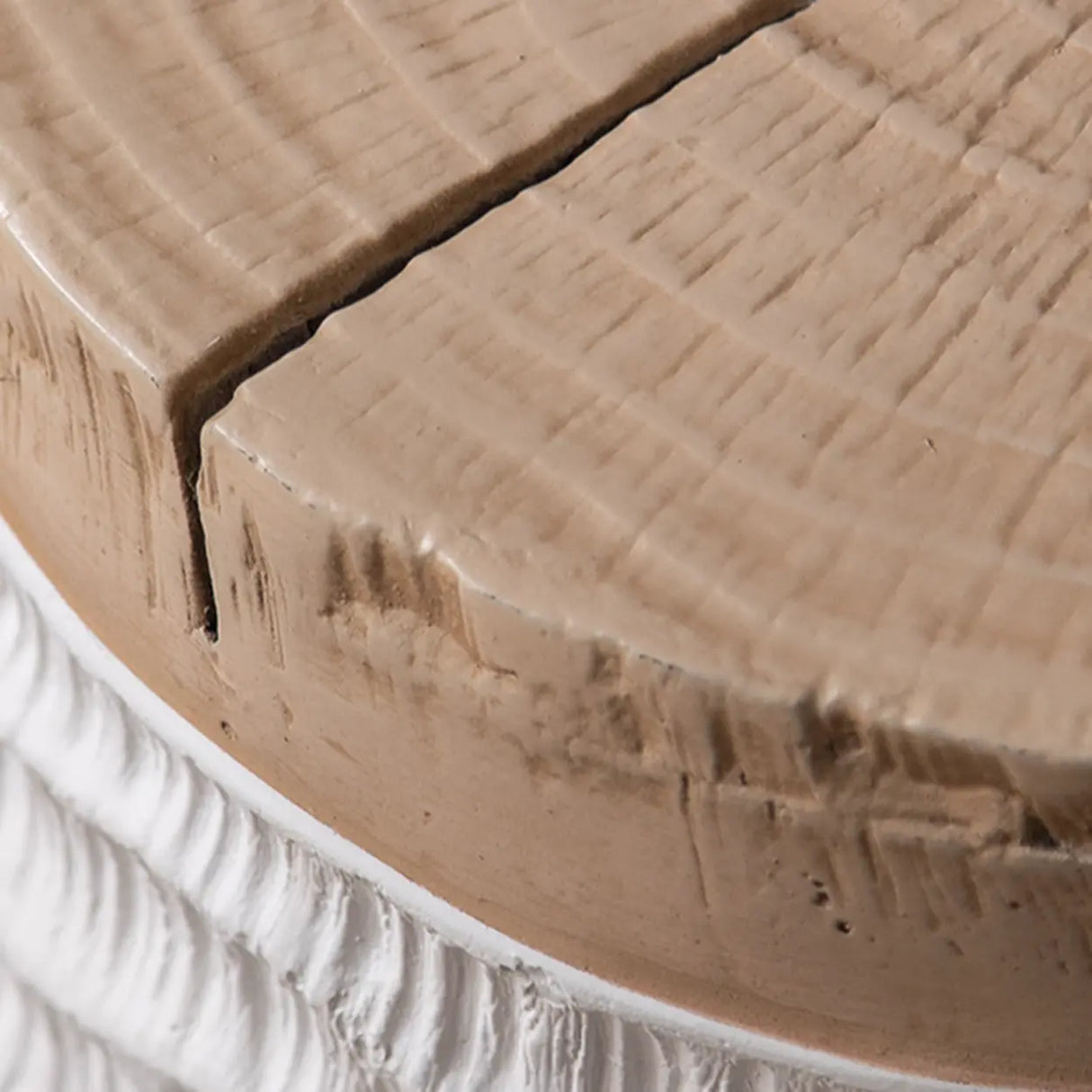 Farmhouse Rustic Wood Round Textured Drum Side Table Image - 7