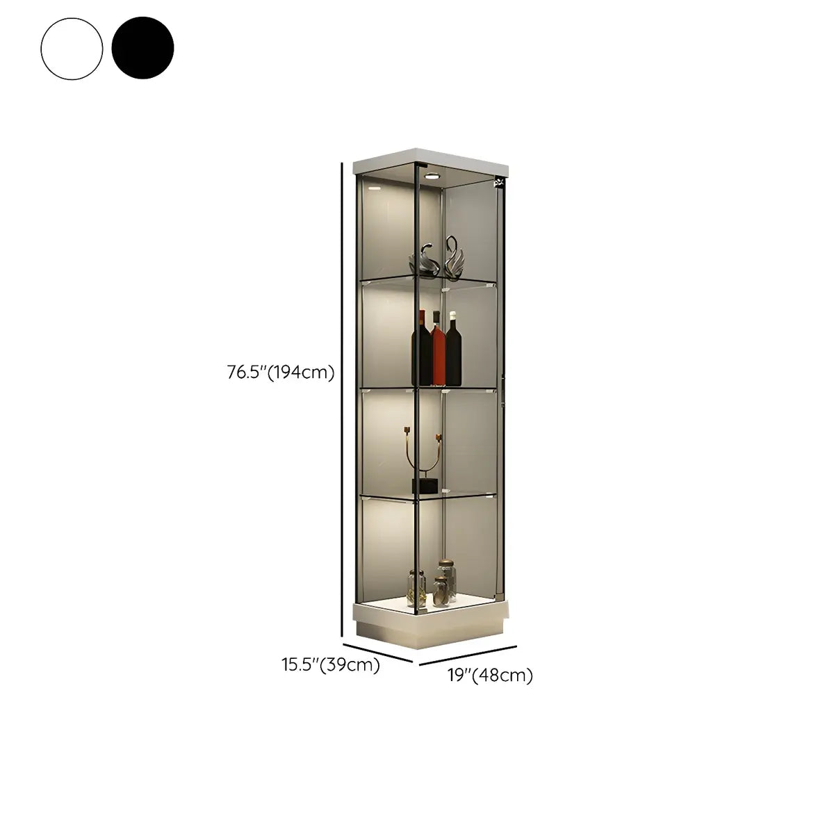 Fashion Black Clear Glass Tall Lit Display Cabinet
