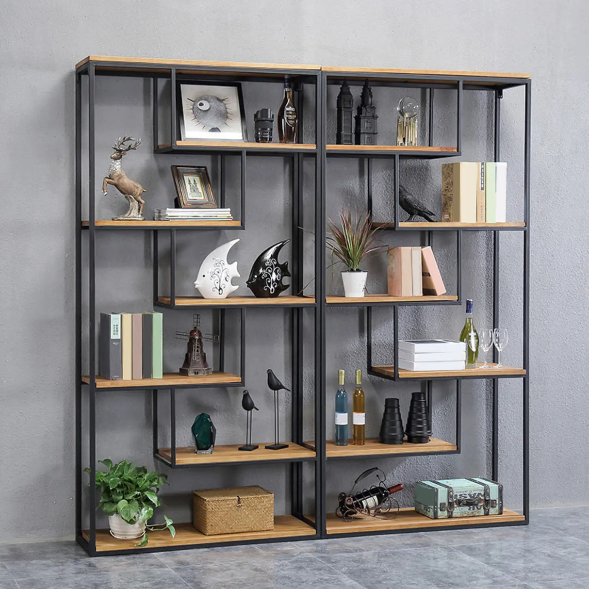 Fashion Black Iron Rack Vertical Display Bookshelf Image - 1