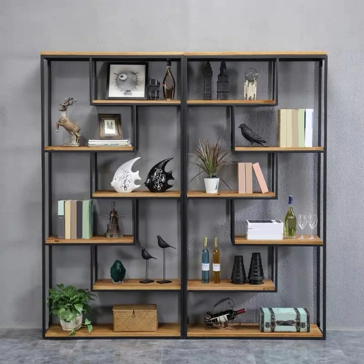 Fashion Black Iron Rack Vertical Display Bookshelf Image - 3