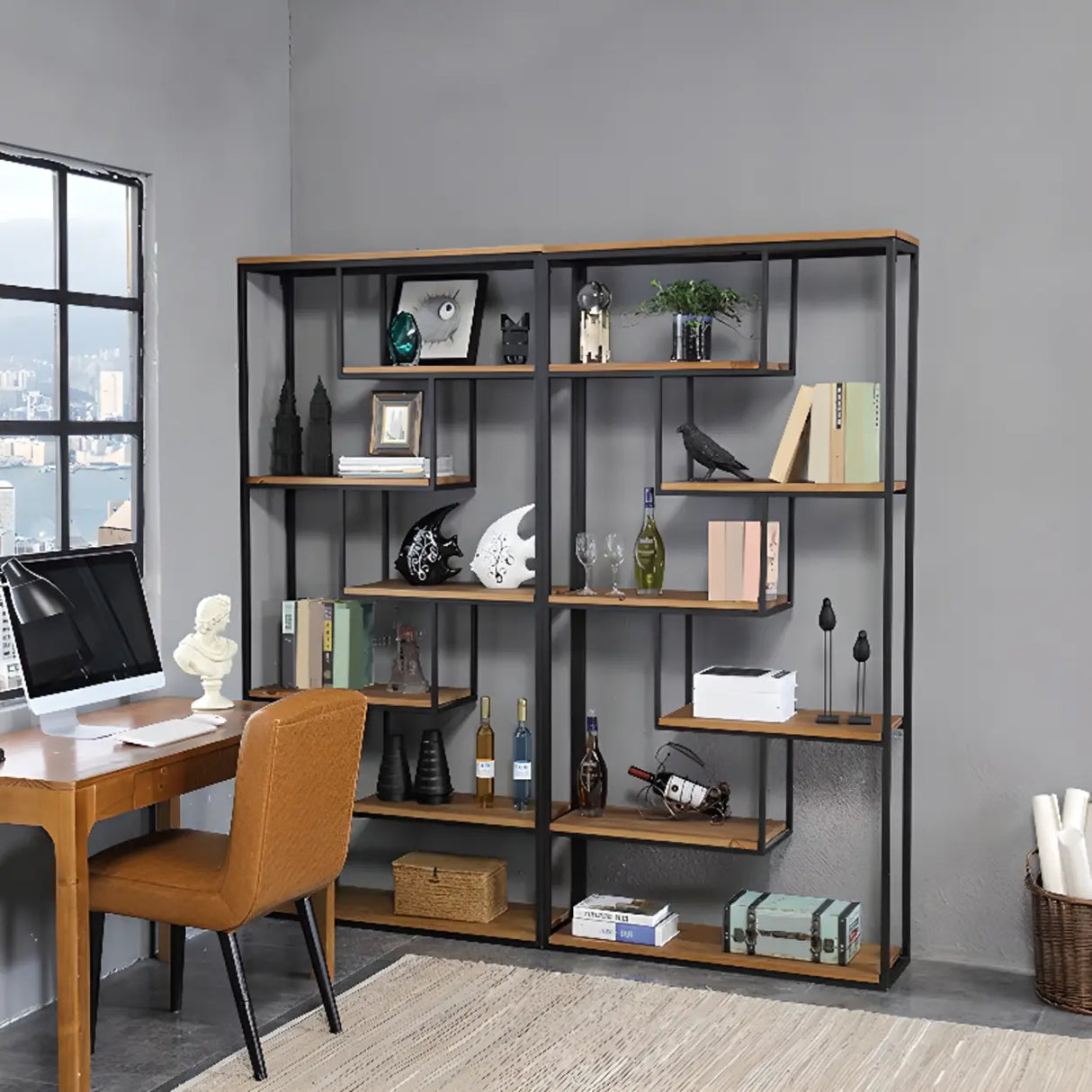 Fashion Black Iron Rack Vertical Display Bookshelf Image - 4